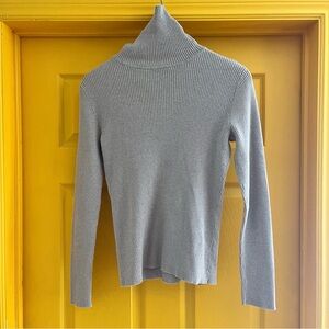 100% Cotton Beige Ribbed Turtleneck Sweater